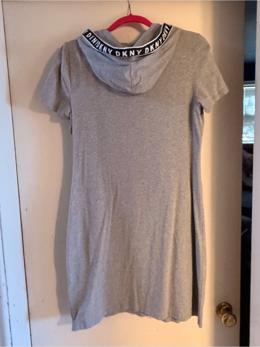 DKNY Heather Gray Logo-Trim Hooded T-Shirt Dress - Picture 2 of 3
